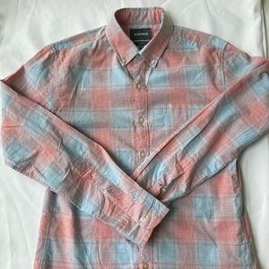 Bonobos Slim Fit Button Up Plaid Coral Blue Shirt Size S Slim Fit